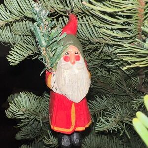 1995 House of Hatten Folk Art Santa Ornament w Christmas Tree Vintage Holidays